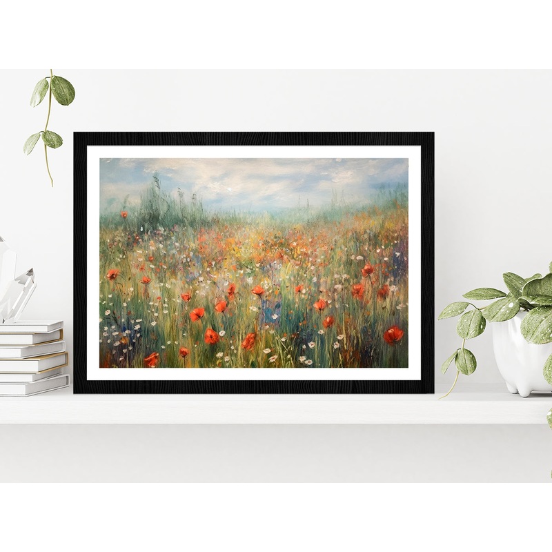 Blooming Summer Meadow Painting Glass Framed Wall Art, Ready to Hang Quality Print