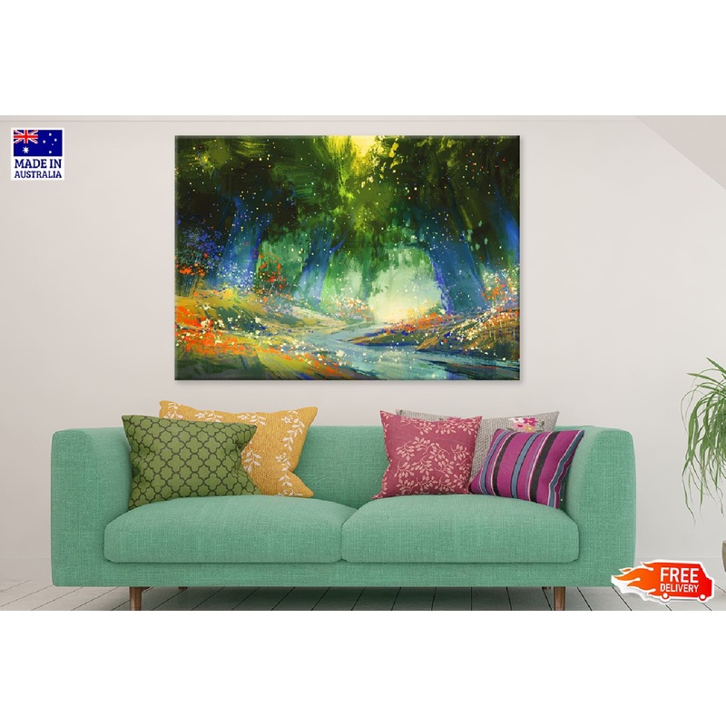 Blue & Green Forest Watercolor Painting Print 100% Australian Made