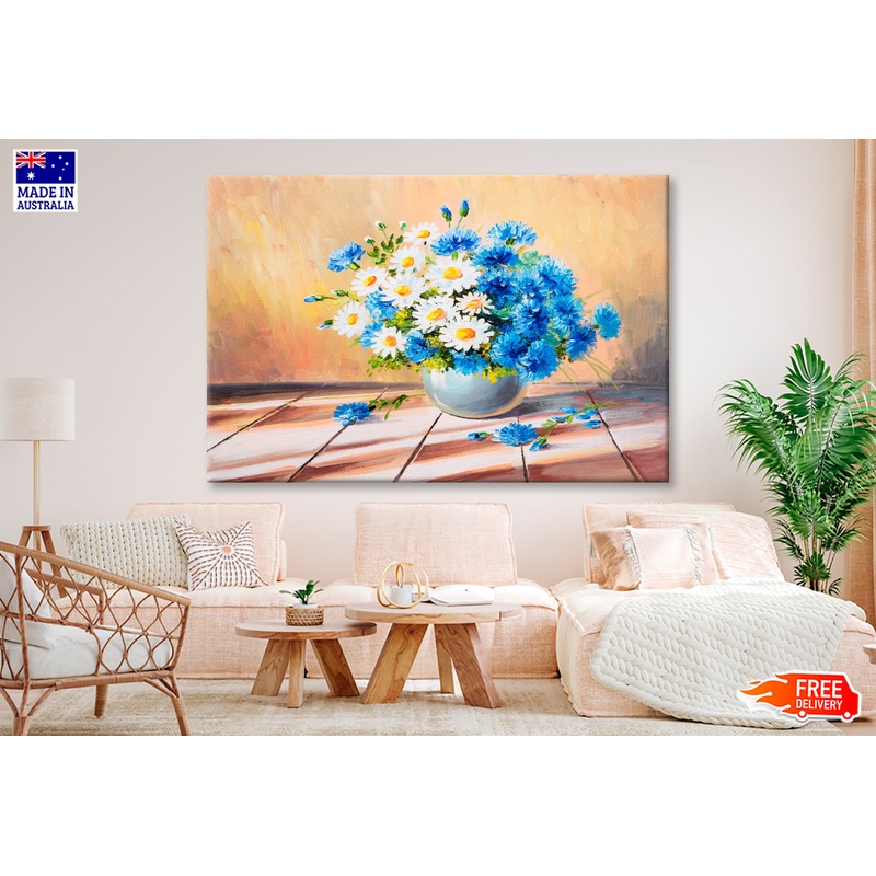Bouquet of Flowers On A Wooden Table Oil Painting Wall Art Limited Edition High Quality Print