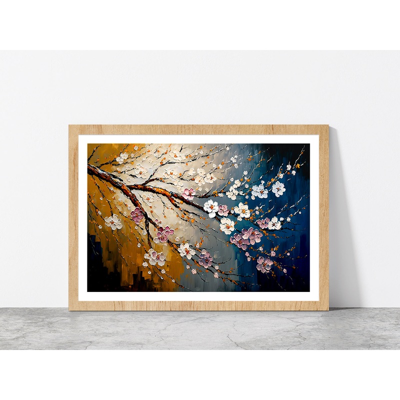 Cherry Blossom Oil Painting Glass Framed Wall Art, Ready to Hang Quality Print
