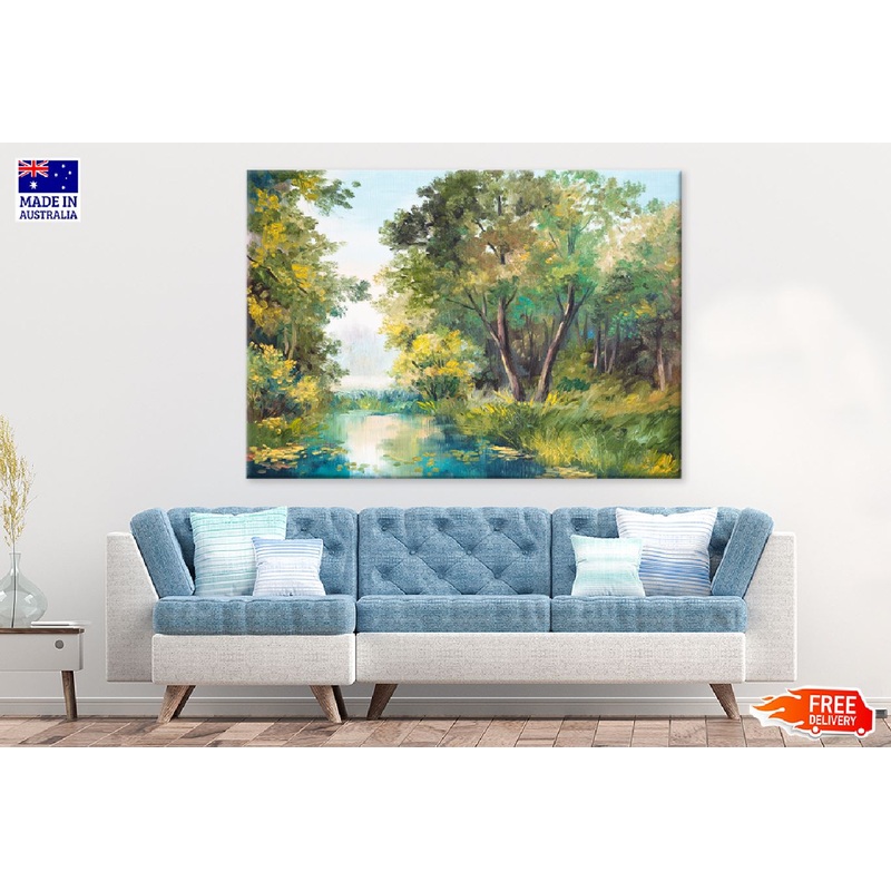 Green Forest Trees View Oil Painting Print 100% Australian Made