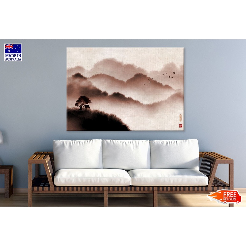 Misty Forest & Mountains Painting Print 100% Australian Made