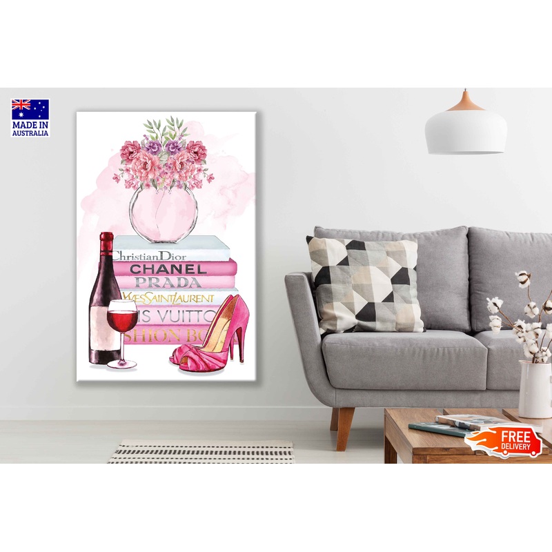 Perfume Bottle, Wine, Shoes & Fashion Books Watercolor Painting Print 100% Australian Made