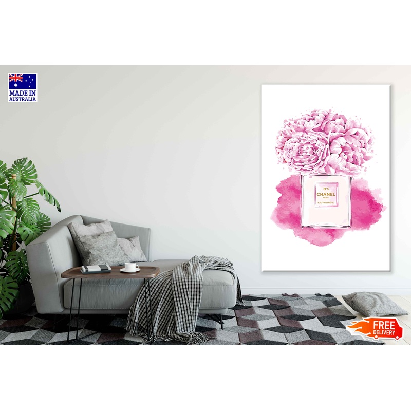 Pink Peony Flowers & Perfume Bottle Watercolor Painting Print 100% Australian Made