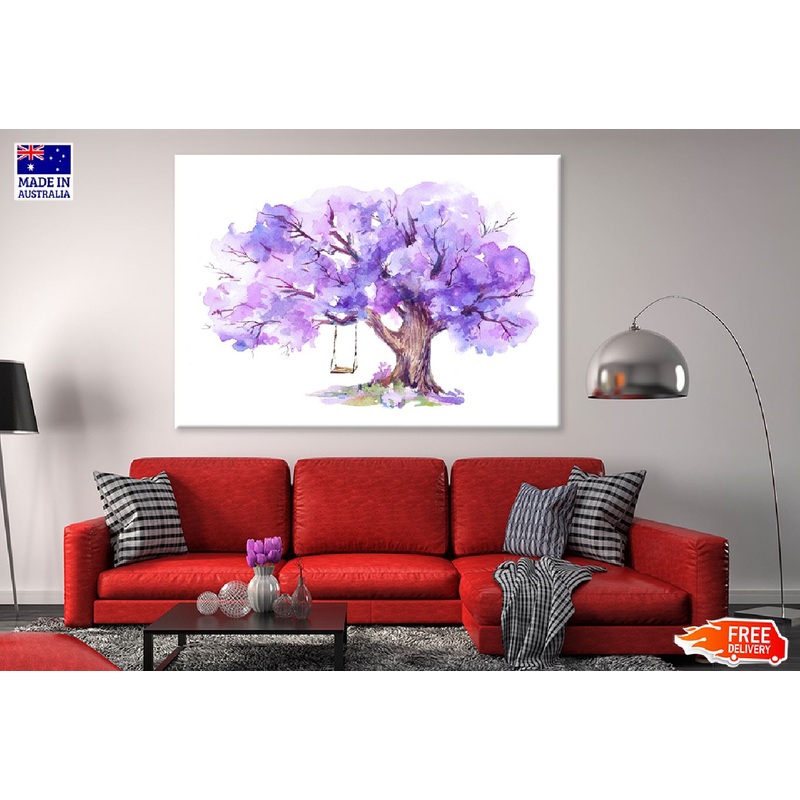Purple Tree with Swing Watercolor Painting Print 100% Australian Made