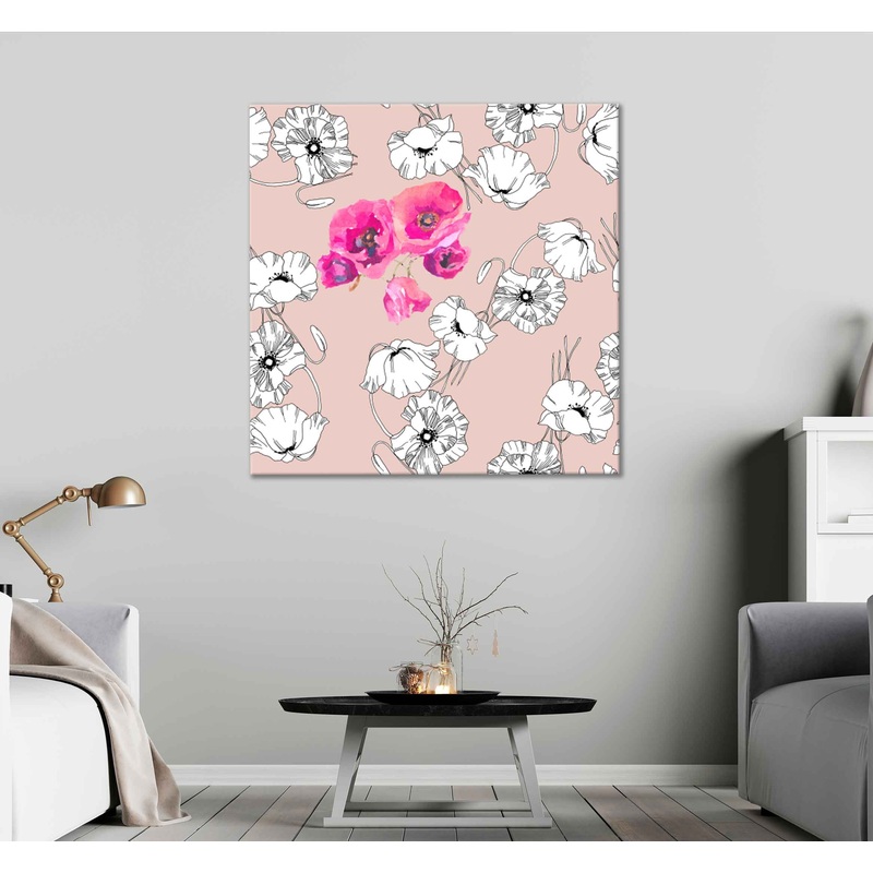 Square Canvas Pink Poppies Watercolor Painting High Quality Print 100% Australian Made
