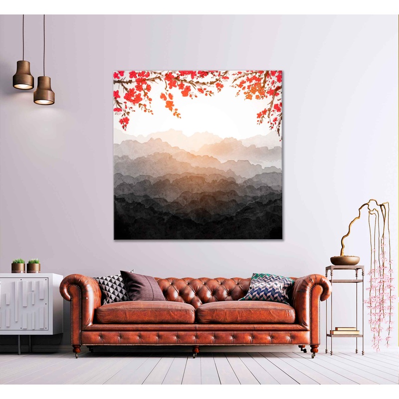 Square Sakura Trees in Blossom With Sunrise High Quality Print 100% Australian Made