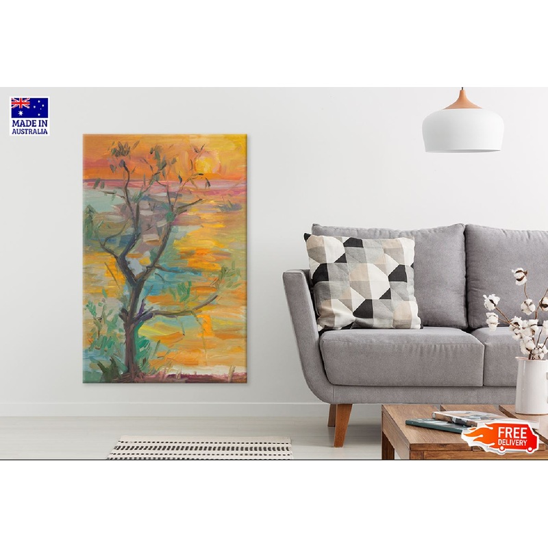Sunset Sky with Tree Oil Painting Print 100% Australian Made