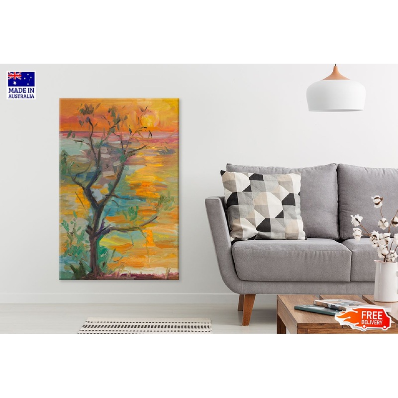 Tree with Sunset Oil Painting Print 100% Australian Made