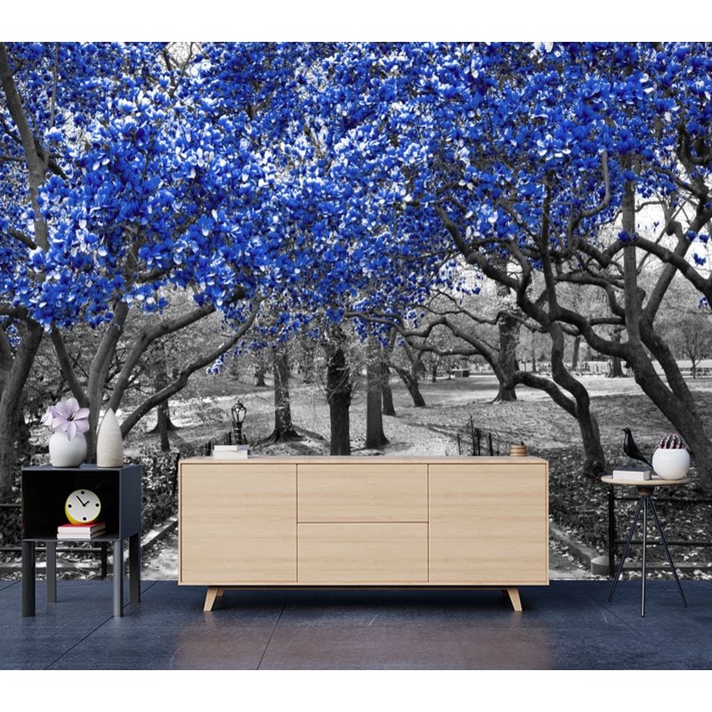 Wallpaper Murals Peel and Stick Removable Blue Leaves Tree High Quality