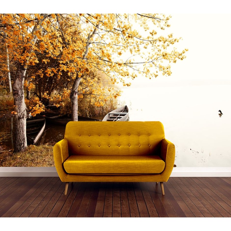 Wallpaper Murals Peel and Stick Removable Boat & Forest Near Lake Photograph High Quality