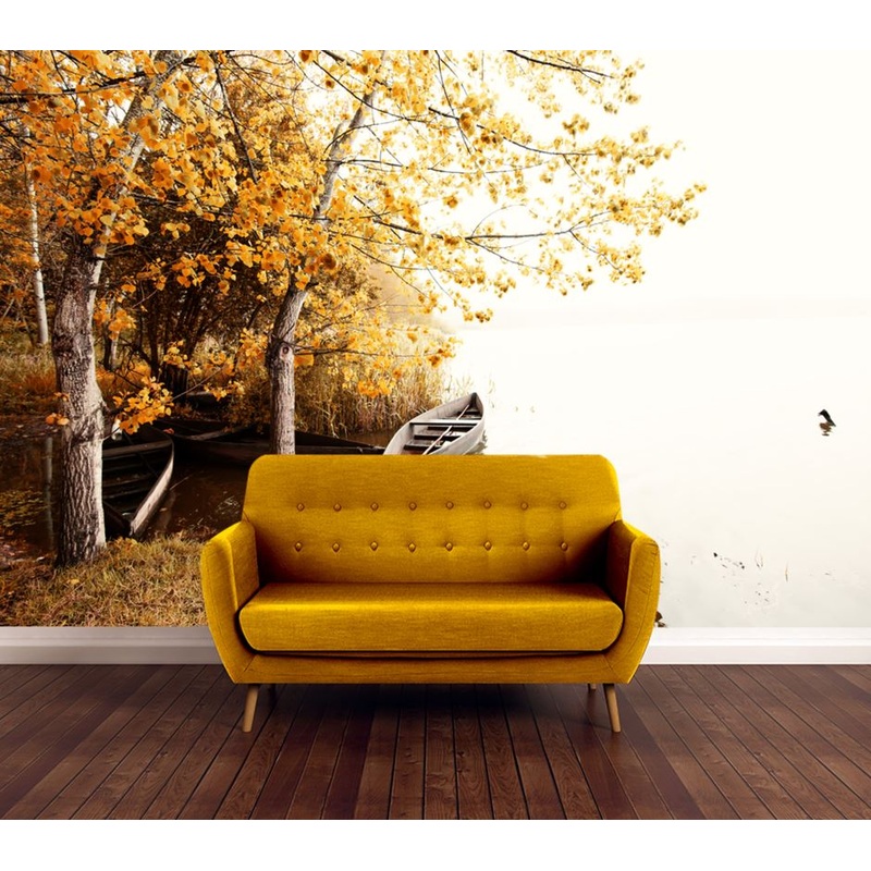 Wallpaper Murals Peel and Stick Removable Boat on Lake Near Forest High Quality
