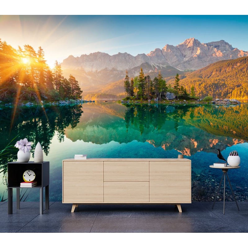 Wallpaper Murals Peel and Stick Removable Eibsee Lake with Zugspitze Mountain Range High Quality