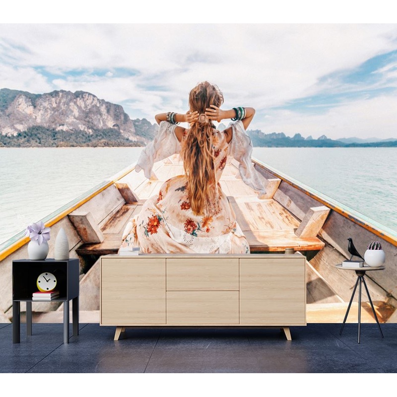 Wallpaper Murals Peel and Stick Removable Girl on a Boat High Quality