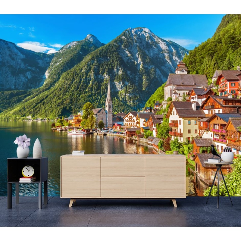 Wallpaper Murals Peel and Stick Removable Hallstatt Mountain Village in the Austrian Alps High Quality