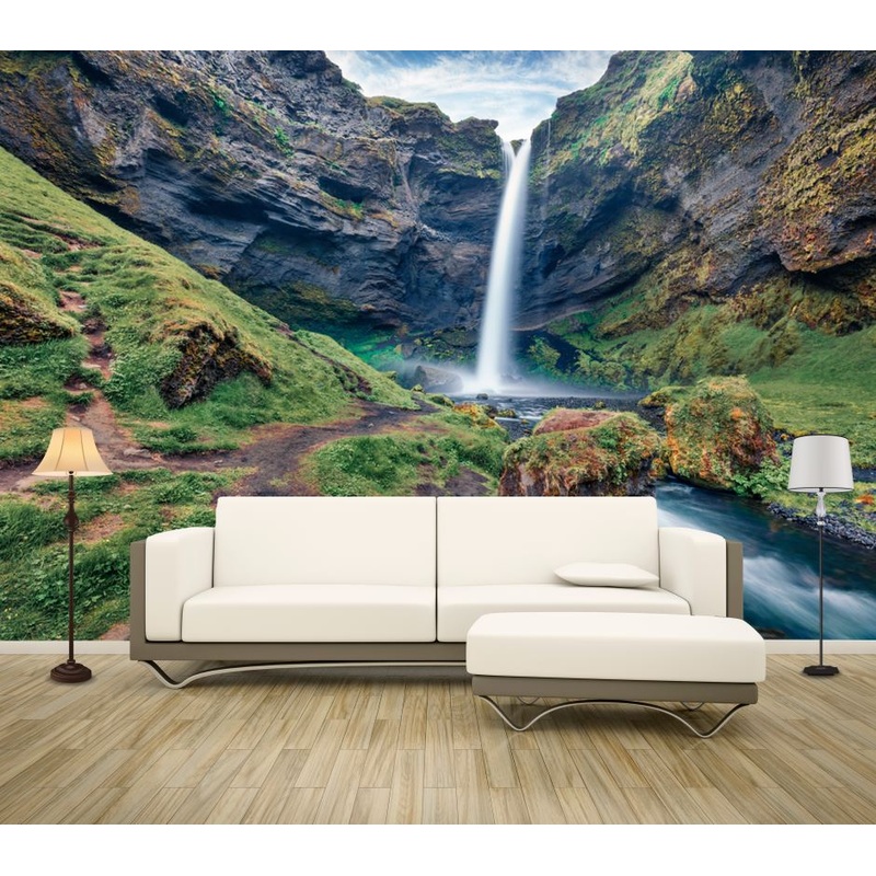 Wallpaper Murals Peel and Stick Removable Kvernufoss Waterfall Nature Scenery High Quality