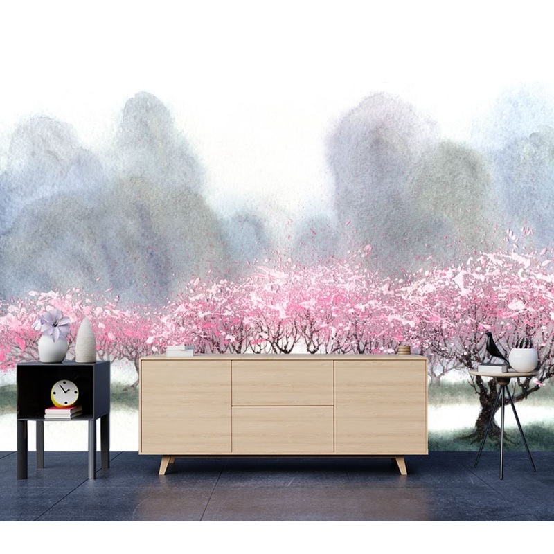 Wallpaper Murals Peel and Stick Removable Pink Flower Tree Watercolor Painting High Quality