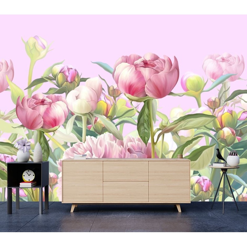 Wallpaper Murals Peel and Stick Removable Pink Peonies Watercolor Painting Design High Quality