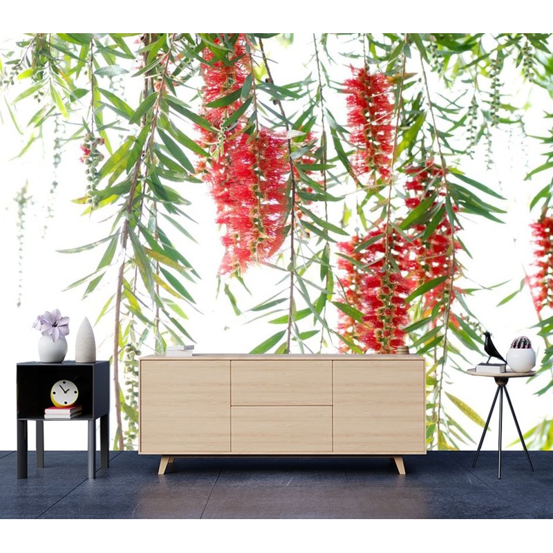 Wallpaper Murals Peel and Stick Removable Red Bottle Brush Flower Tree High Quality