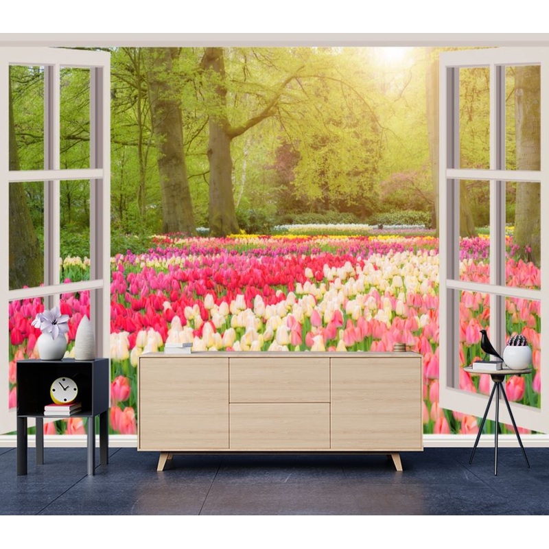 Wallpaper Murals Peel and Stick Removable Stunning Floral Field View from Window High Quality