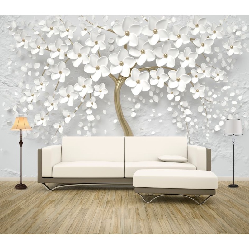 Wallpaper Murals Peel and Stick Removable White Flower Tree Design High Quality