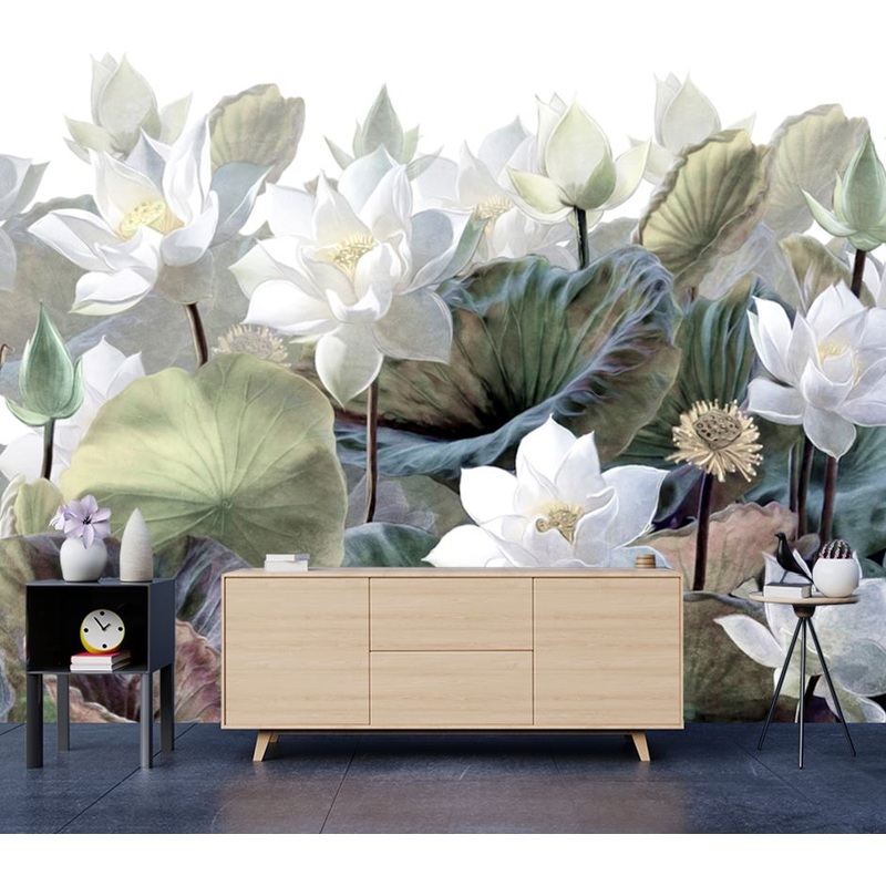 Wallpaper Murals Peel and Stick Removable White Peonies Floral Design High Quality