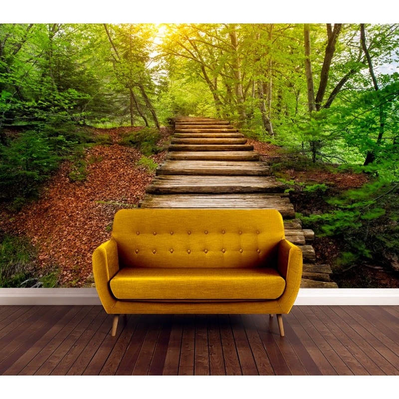 Wallpaper Murals Peel and Stick Removable Wooden Path in Forest High Quality