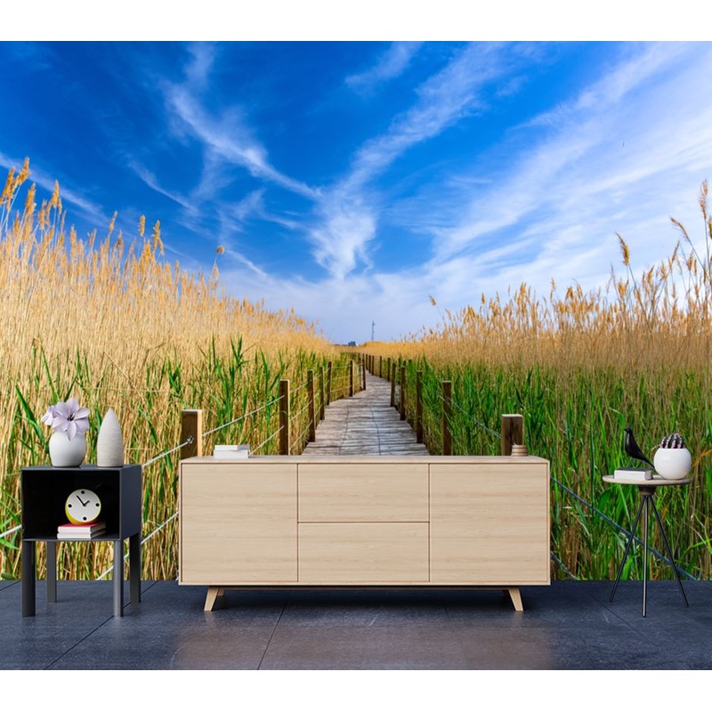 Wallpaper Murals Peel and Stick Removable Wooden Path on Grass High Quality
