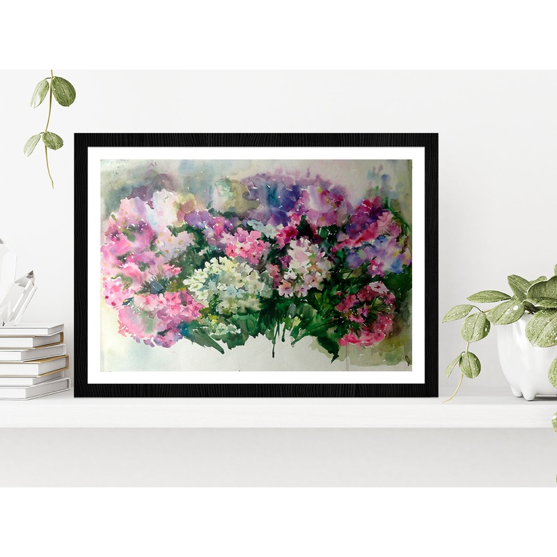 Watercolor Flowers Painting Glass Framed Wall Art, Ready to Hang Quality Print