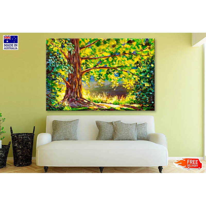 A Large Tree Lit By Sun & Sunny Forest Oil Painting Limited Edition High Quality Print