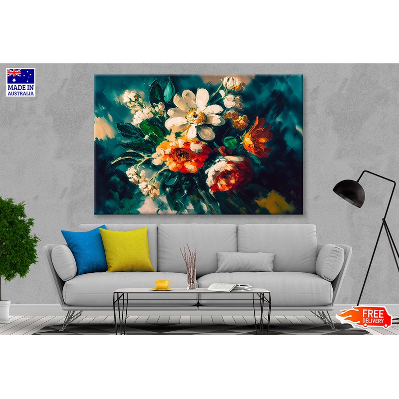 Abstract Colorful Flowers With Still Life Oil Painting Wall Art Limited Edition High Quality Print