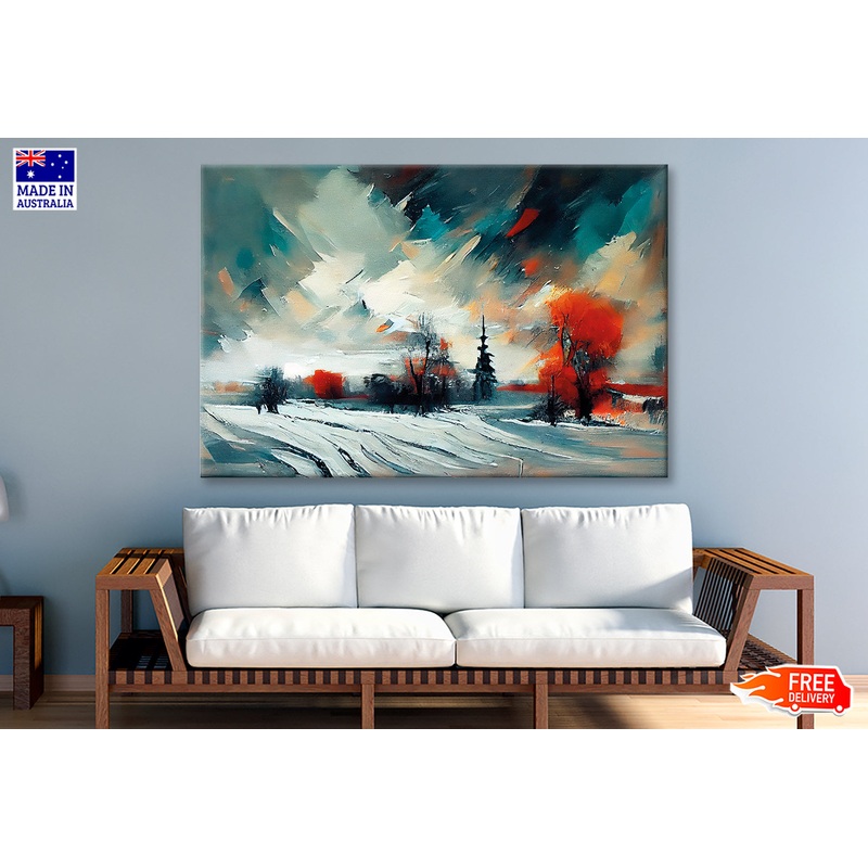 Abstract Forest, Snowy Trees & Field Oil Painting Wall Art Limited Edition High Quality Print