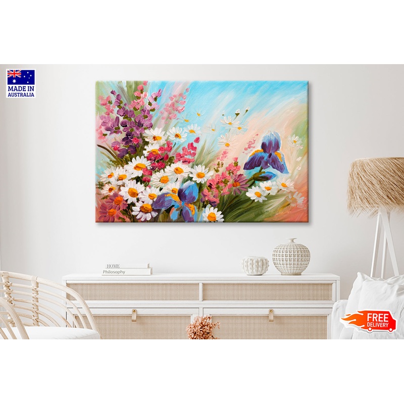 Abstract Illustration of Flowers, Daisies Oil Painting Wall Art Limited Edition High Quality Print