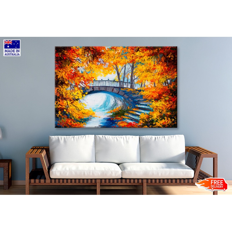 Autumn Forest With A Road & Bridge Oil Painting Limited Edition High Quality Print