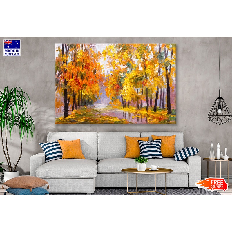 Autumn Forest with Fallen Leaves Trees Oil Painting Wall Art Limited Edition High Quality Print