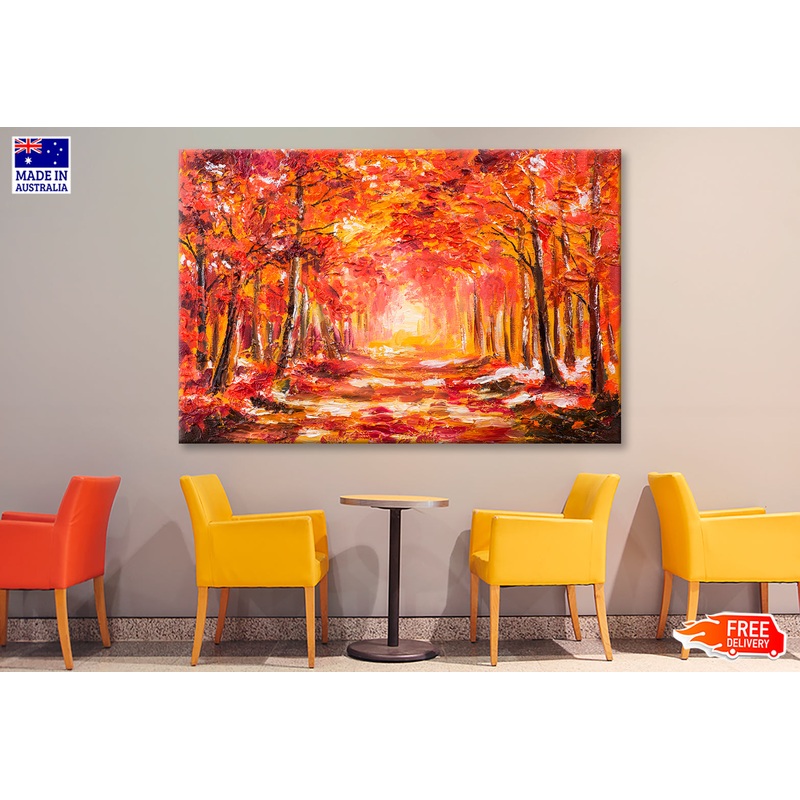 Autumn Forest With Red Trees Oil Painting Wall Art Limited Edition High Quality Print