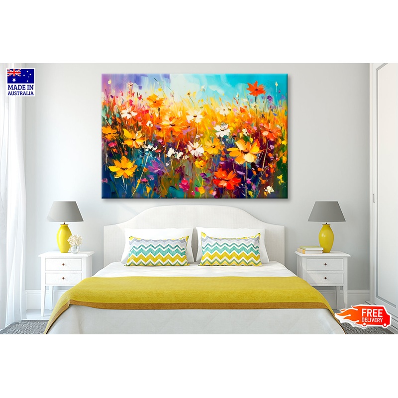 Beautiful Wildflowers Blooming Field Oil Painting Wall Art Limited Edition High Quality Print