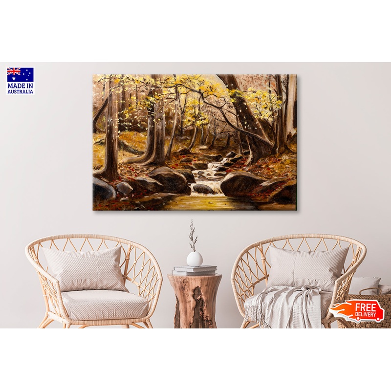Blooming Tree & Rocky Creek Oil Painting Wall Art Limited Edition High Quality Print