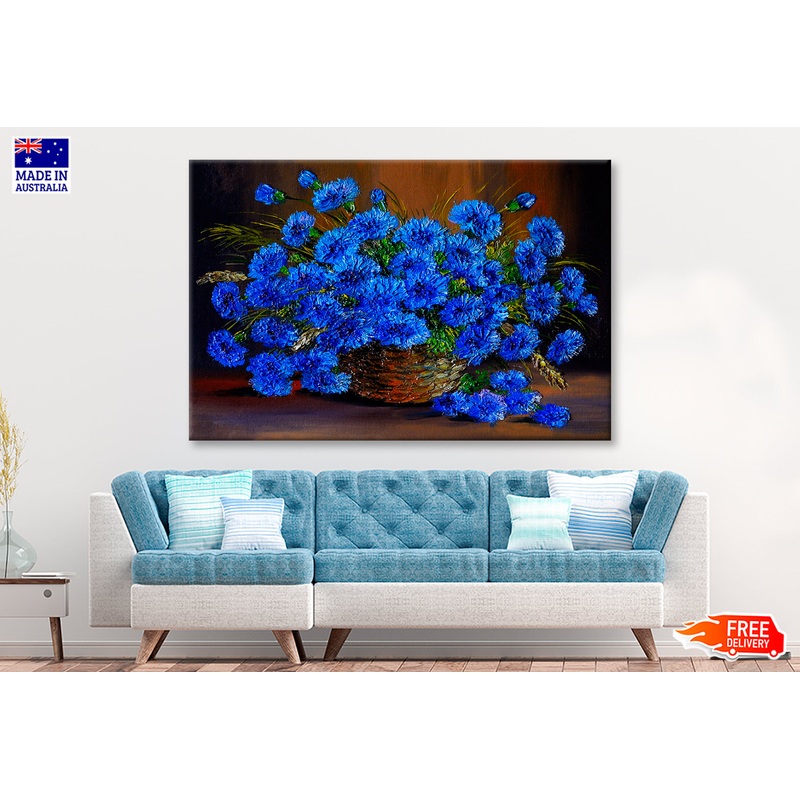 Blue Flowers In A Vase, Art Work Oil Painting Wall Art Limited Edition High Quality Print