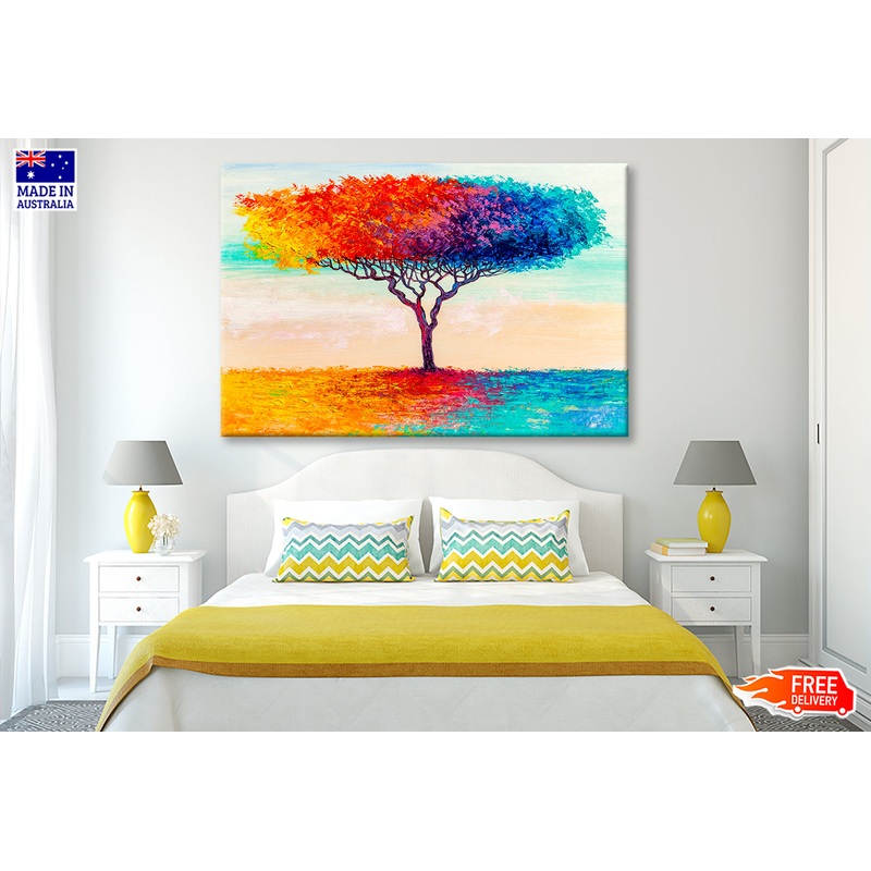 Blue, Red, Yellow Abstract Colorful Tree Oil Painting Limited Edition High Quality Print