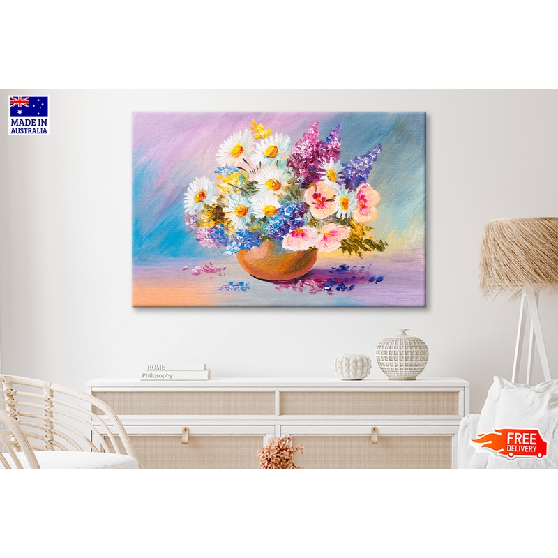 Bouquet Of Summer Flowers, Still Life Oil Painting Limited Edition High Quality Print