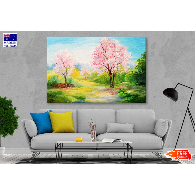 Cherry Blossom Trees & Landsape Watercolor Painting Wall Art Limited Edition High Quality Print
