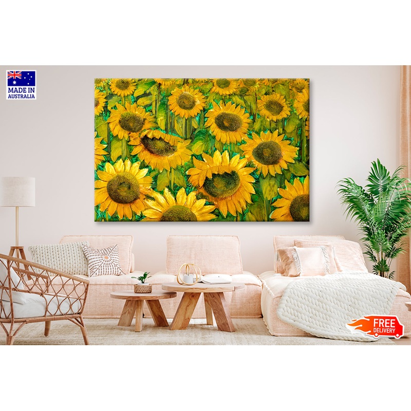 Sunflower Field Closeup Oil Painting Wall Art Limited Edition High Quality Print
