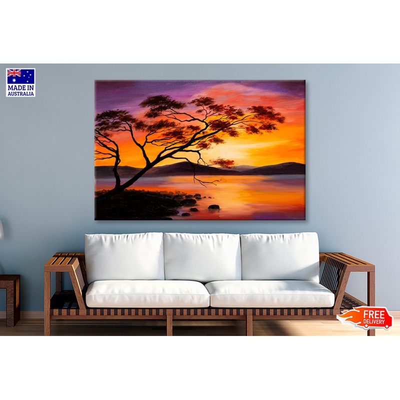 Sunset On The Lake, Abstract Art Oil Painting Limited Edition High Quality Print