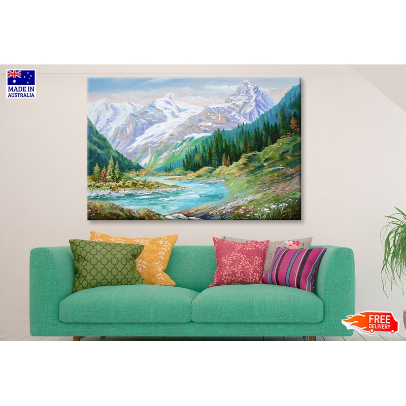 Teberda River & Caucasus Mountains Watercolor Painting Wall Art Limited Edition High Quality Print