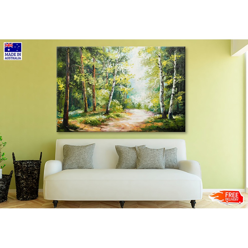 Trees On Summer Forest & Forest Road Oil Painting Wall Art Limited Edition High Quality Print