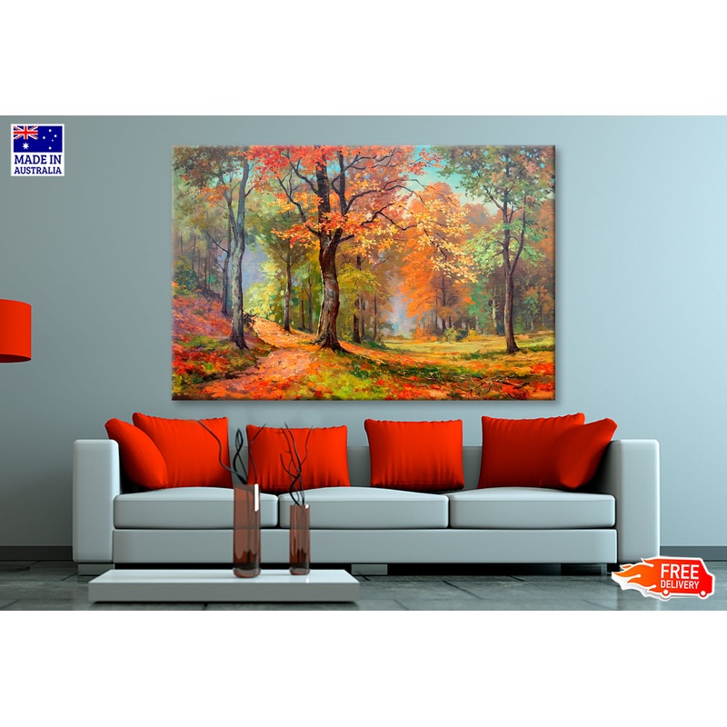Trees With Colorful Foliage In Sun Oil Painting Wall Art Limited Edition High Quality Print