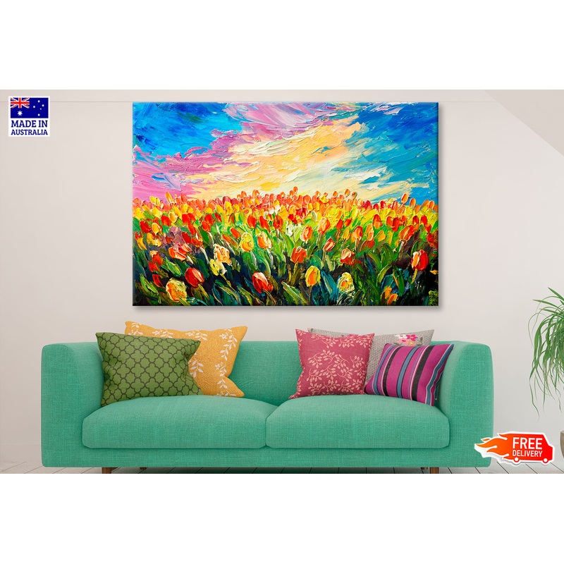 Tulip Flowers Meadow Oil Painting Wall Art Limited Edition High Quality Print