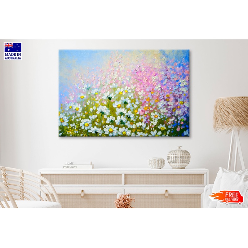 White Flowers Oil Painting Wall Art Limited Edition High Quality Print