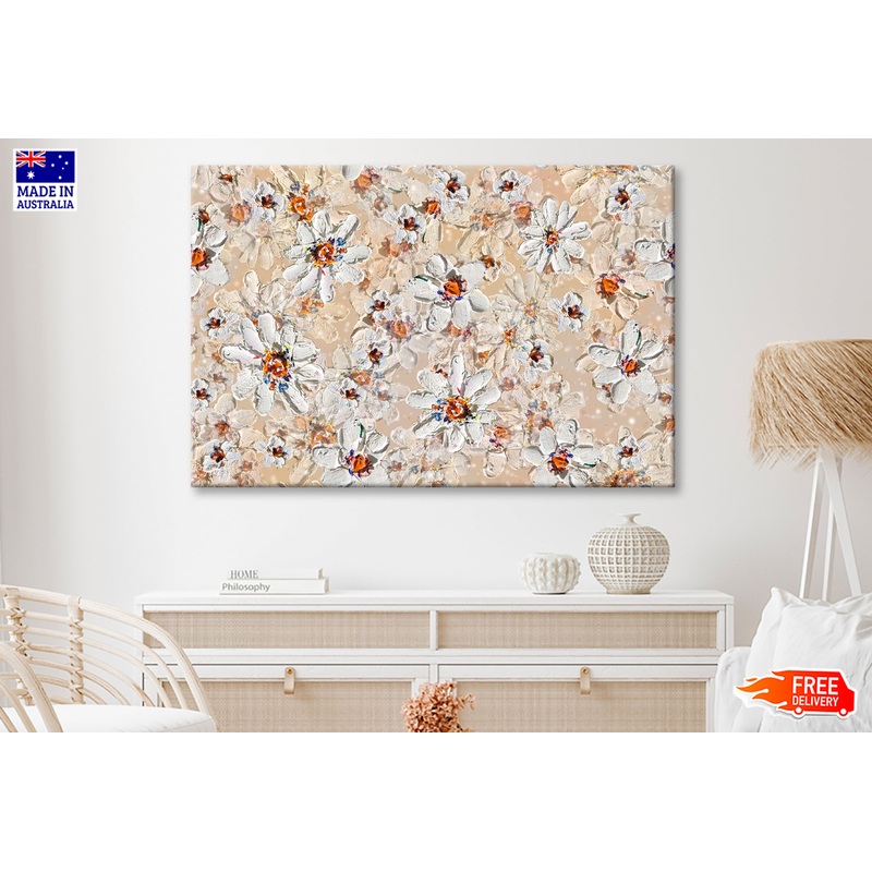 White Flowers Seamless Pattern Oil Painting Wall Art Limited Edition High Quality Print